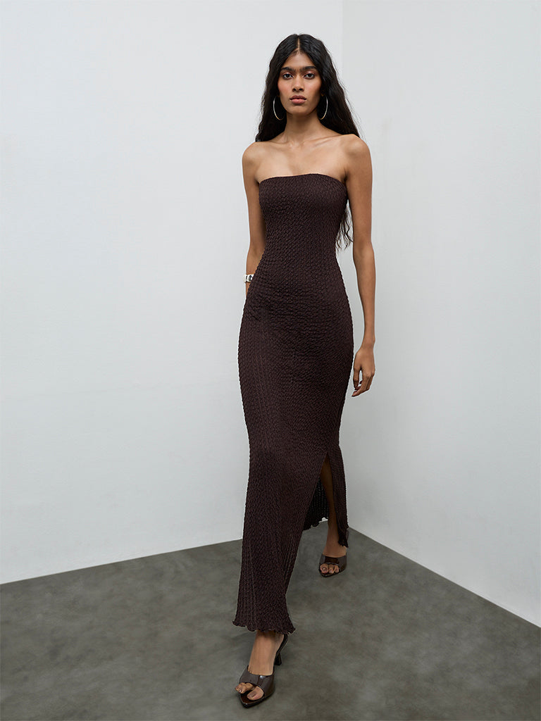 Nuon Dark Brown Textured Bodycon Dress