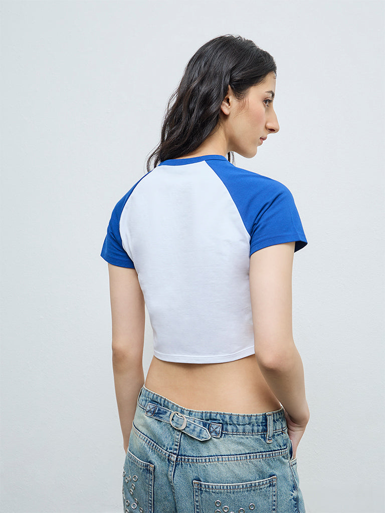 Nuon Blue Printed Cotton-Blend T-Shirt