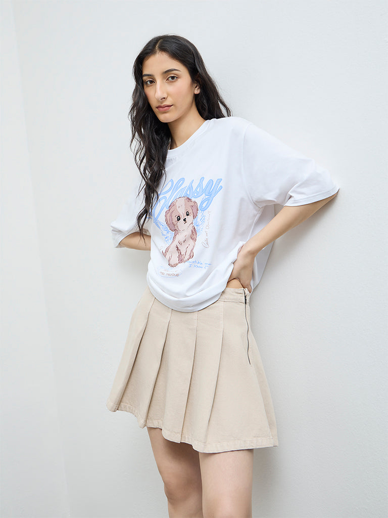 Nuon White Graphic Cotton T-Shirt