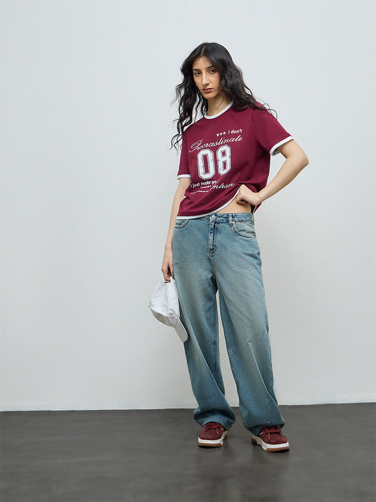 Nuon Burgundy Typographic T-Shirt