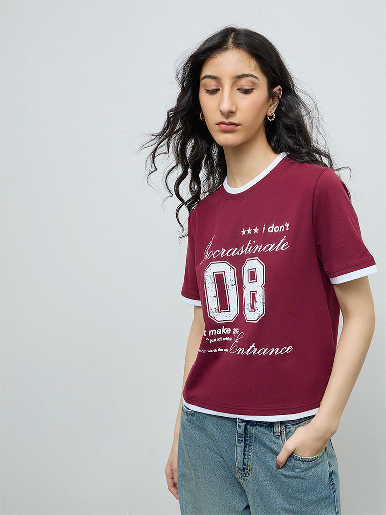 Nuon Burgundy Typographic T-Shirt