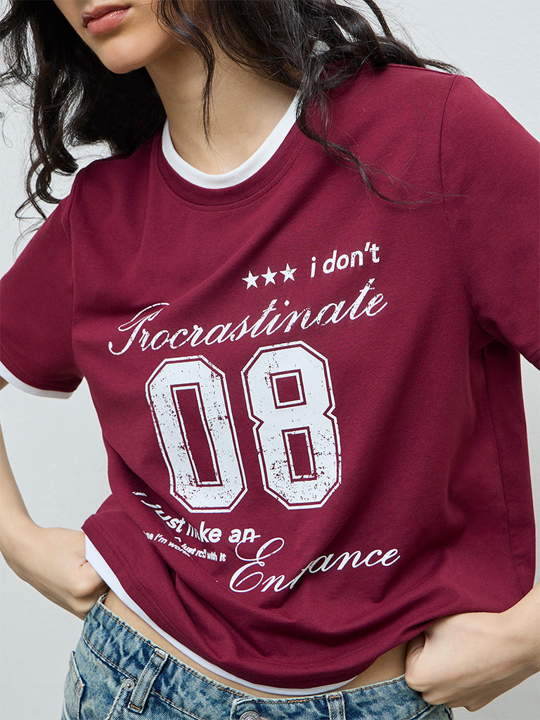 Nuon Burgundy Typographic T-Shirt