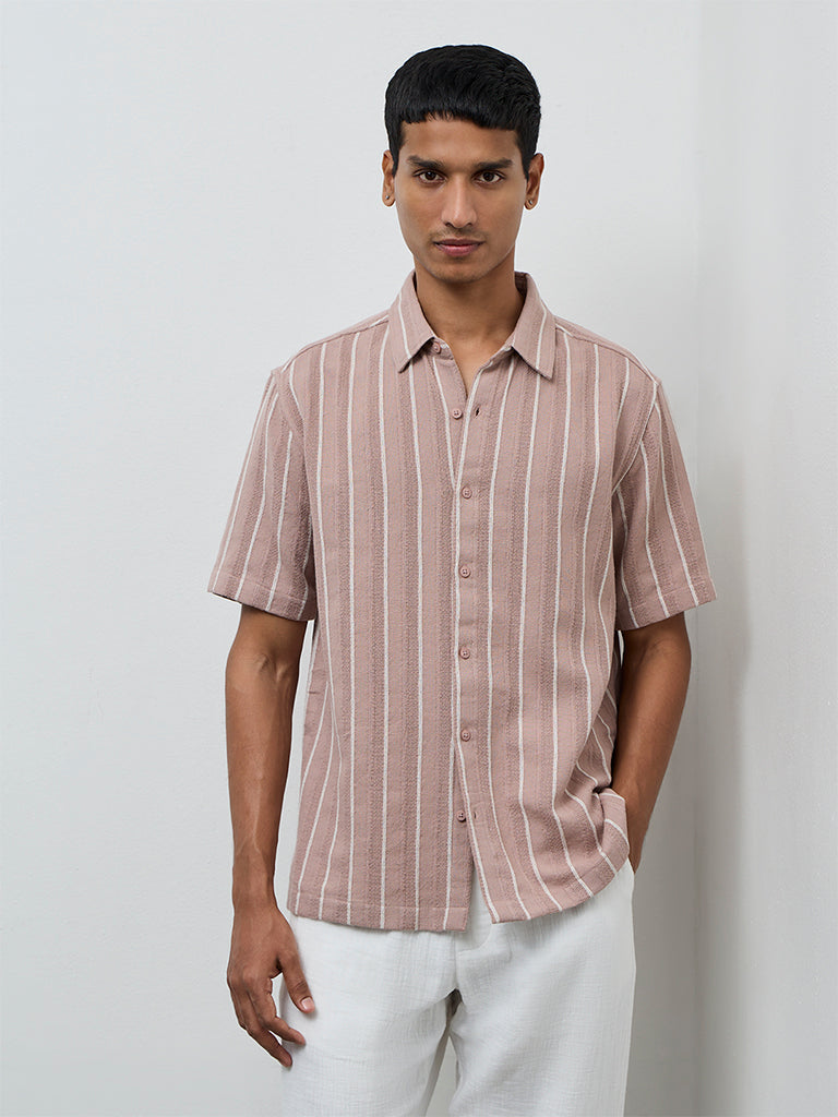 ETA Dusty Pink Striped Relaxed-Fit Cotton Shirt