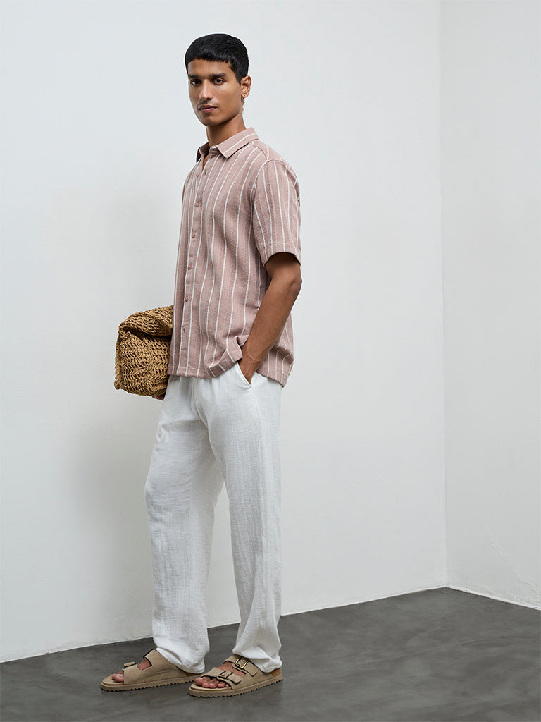 ETA Dusty Pink Striped Relaxed-Fit Cotton Shirt