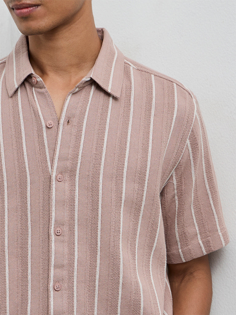 ETA Dusty Pink Striped Relaxed-Fit Cotton Shirt
