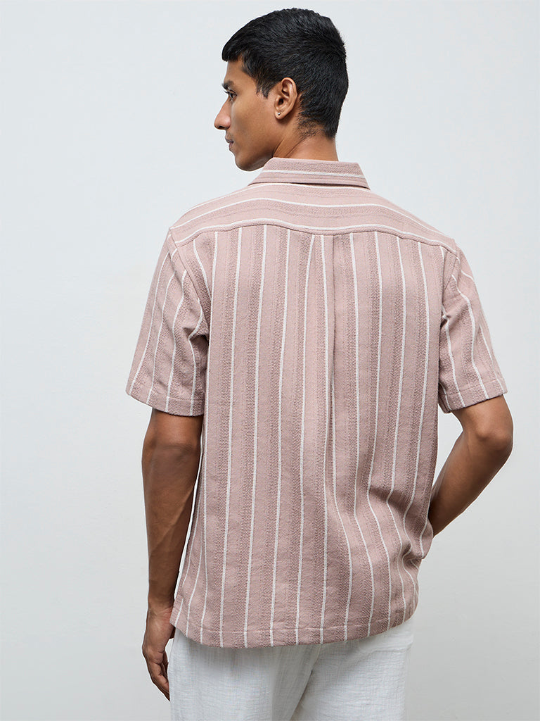 ETA Dusty Pink Striped Relaxed-Fit Cotton Shirt