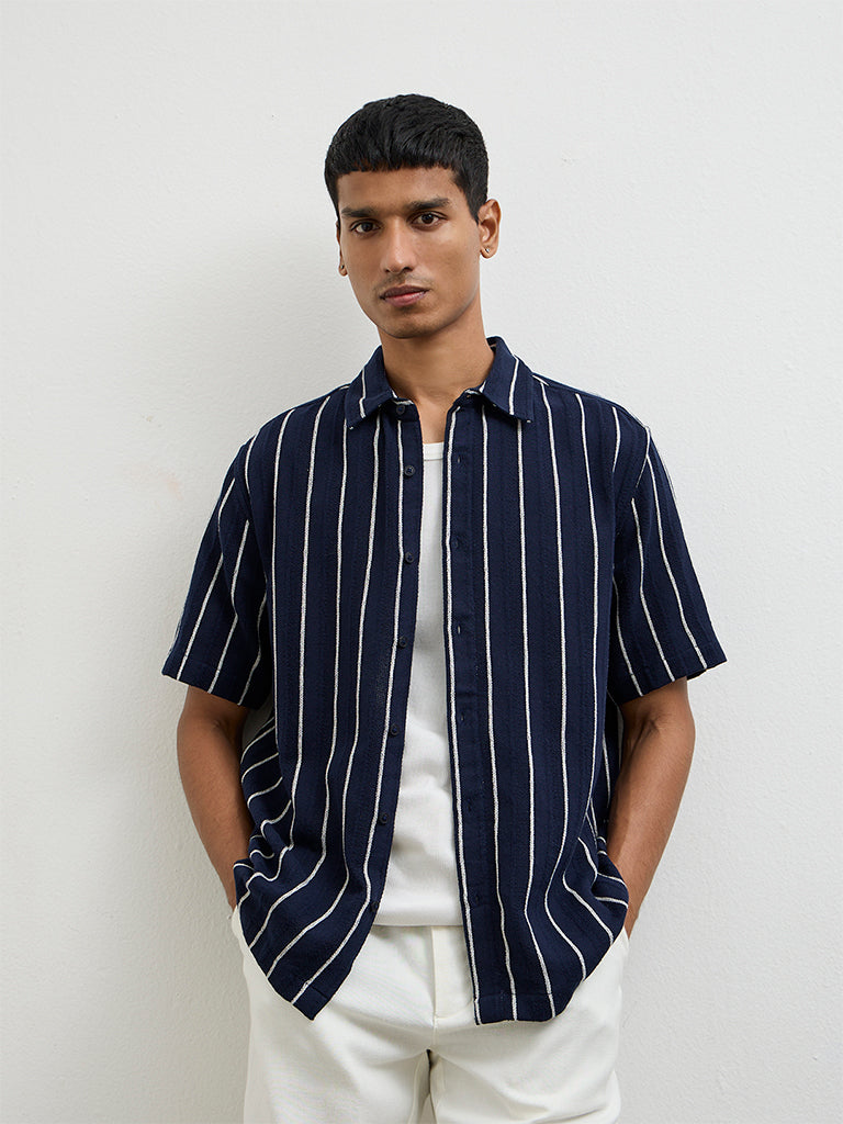 ETA Navy Stripe Relaxed-Fit Cotton Shirt