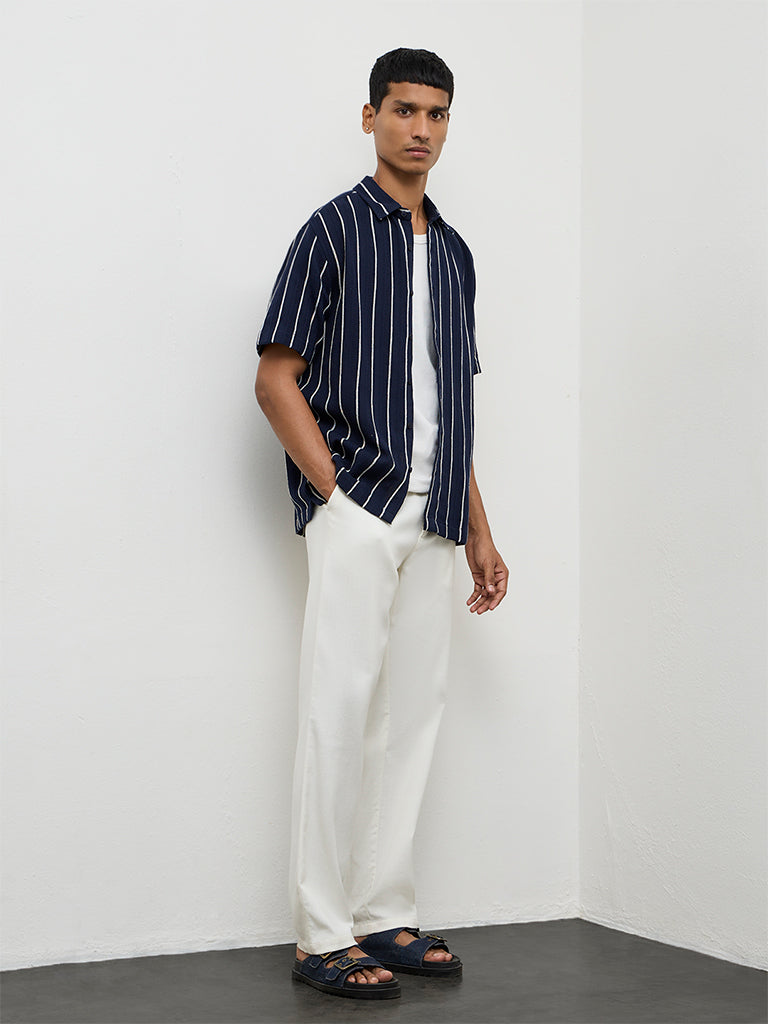 ETA Navy Stripe Relaxed-Fit Cotton Shirt