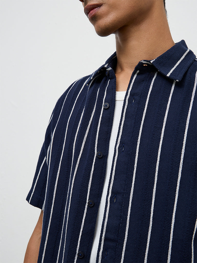 ETA Navy Stripe Relaxed-Fit Cotton Shirt