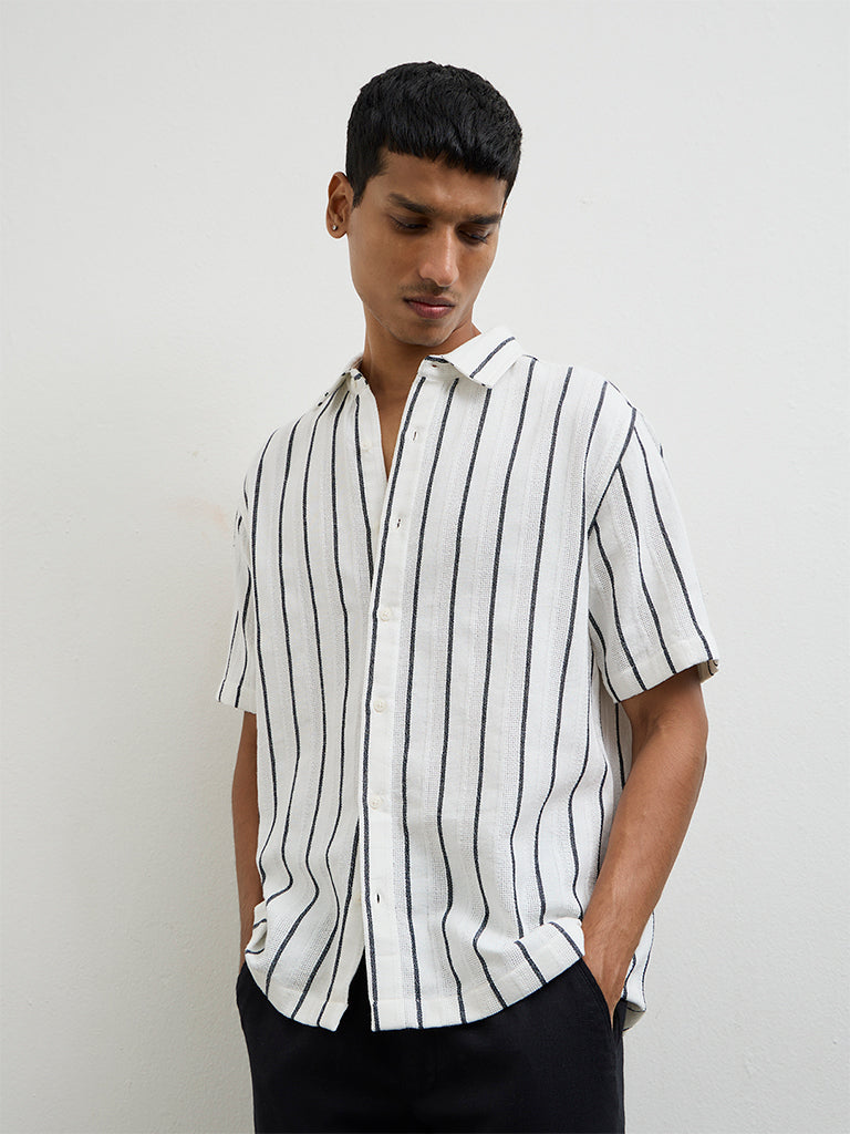 ETA White Striped Relaxed-Fit Cotton Shirt