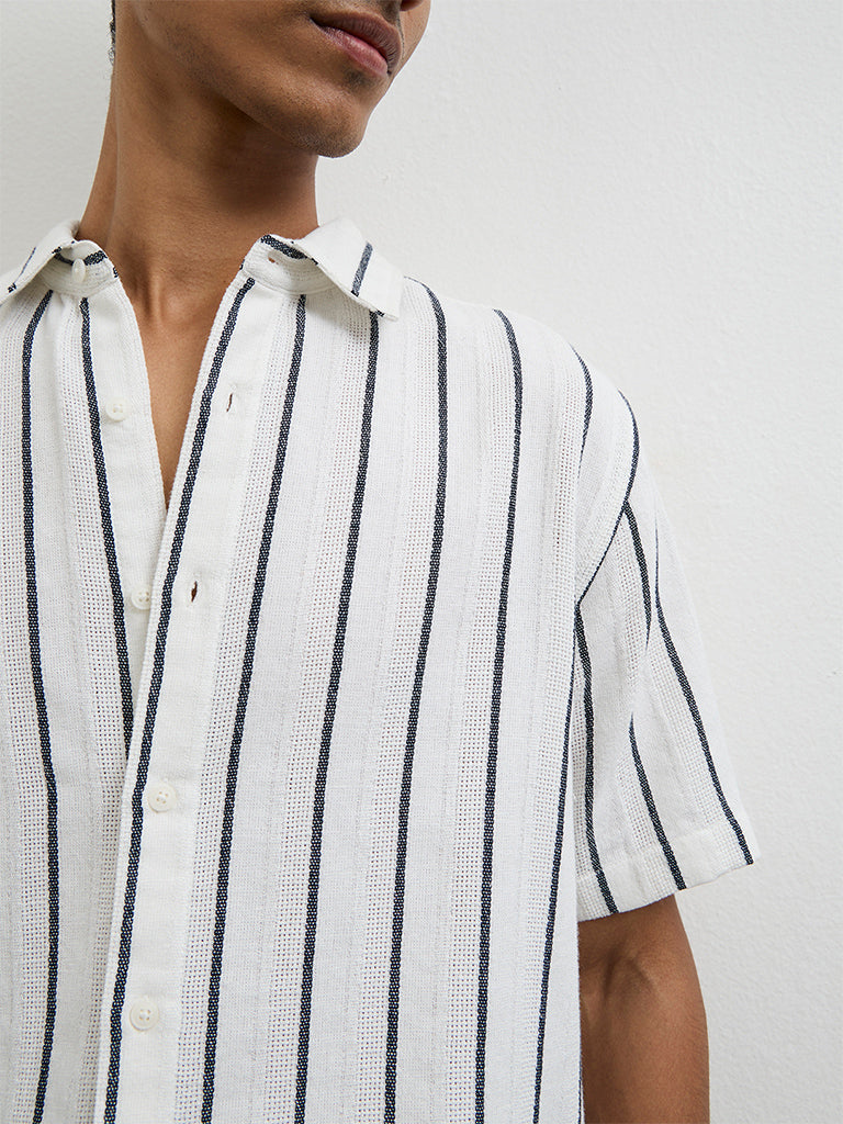 ETA White Striped Relaxed-Fit Cotton Shirt