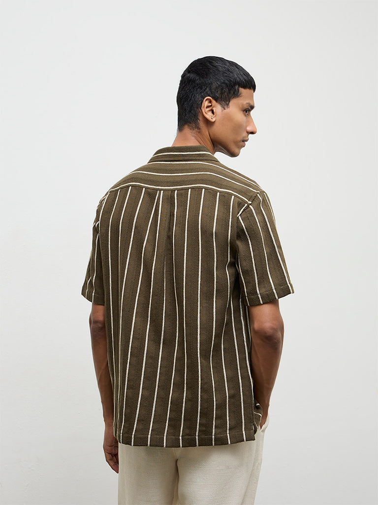 ETA Olive Striped Relaxed-Fit Cotton Shirt