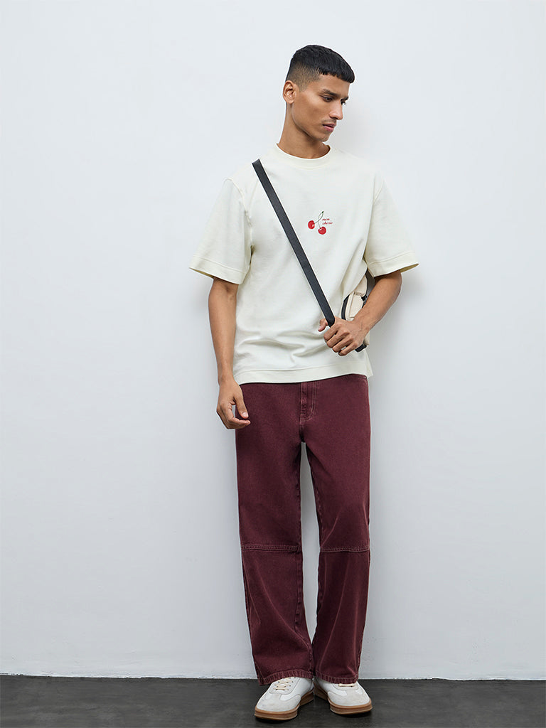 Nuon Red Relaxed-Fit Mid-Rise Jeans