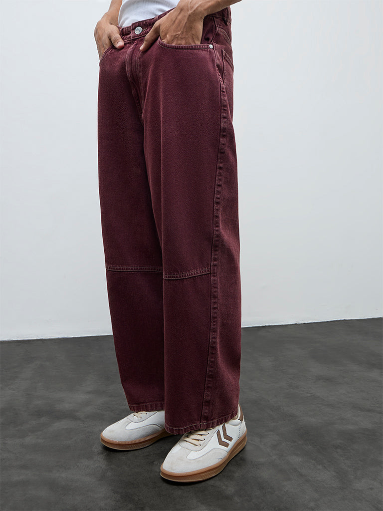 Nuon Red Relaxed-Fit Mid-Rise Jeans