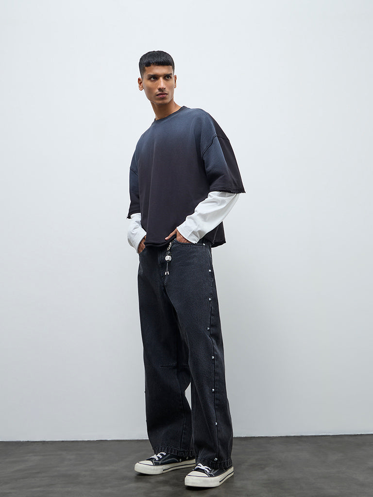 Nuon Charcoal Stud-Detailed Relaxed-Fit Mid-Rise Jeans