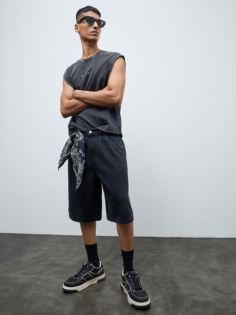 Nuon Charcoal Relaxed-Fit Mid-Rise Denim Jorts