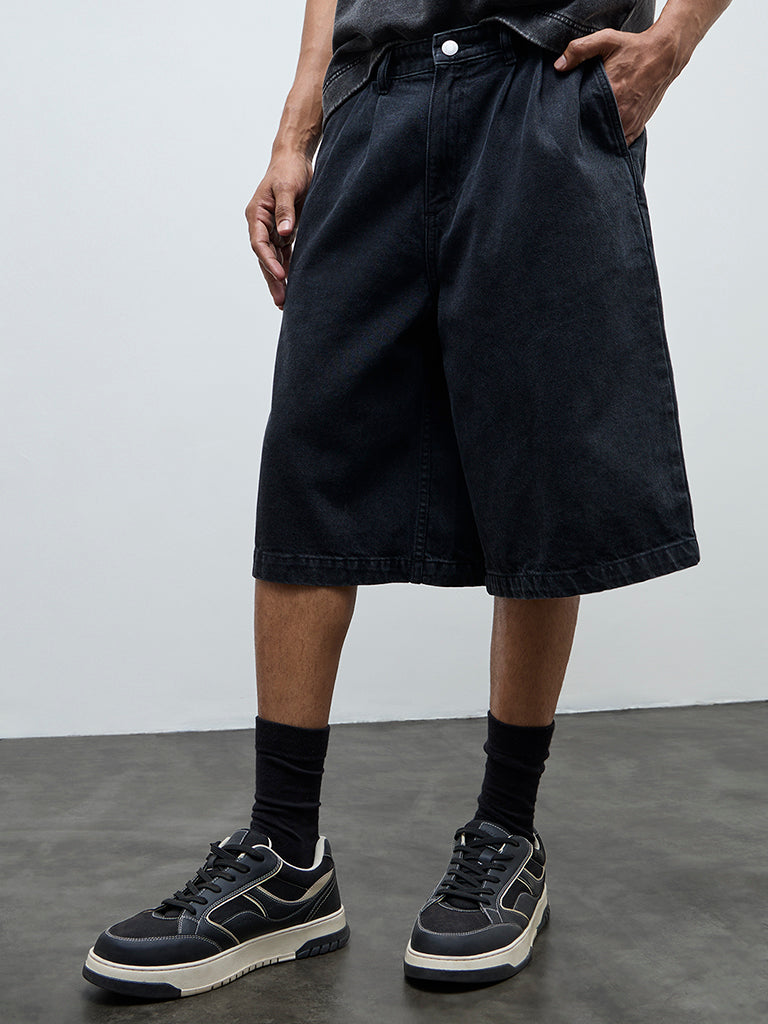 Nuon Charcoal Relaxed-Fit Mid-Rise Denim Jorts