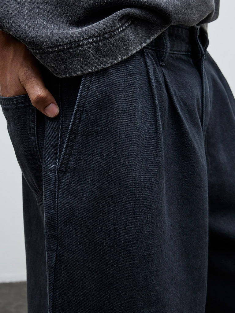 Nuon Charcoal Relaxed-Fit Mid-Rise Denim Jorts