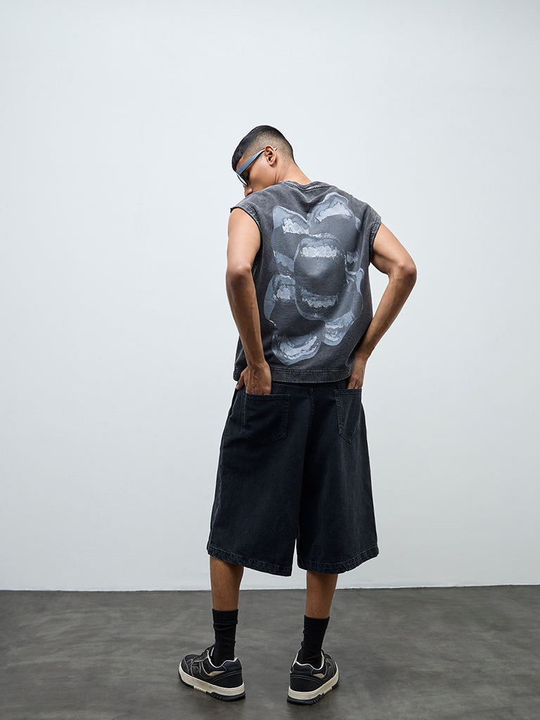 Nuon Charcoal Relaxed-Fit Mid-Rise Denim Jorts