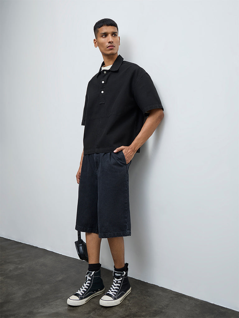 Nuon Black Relaxed-Fit Denim T-Shirt