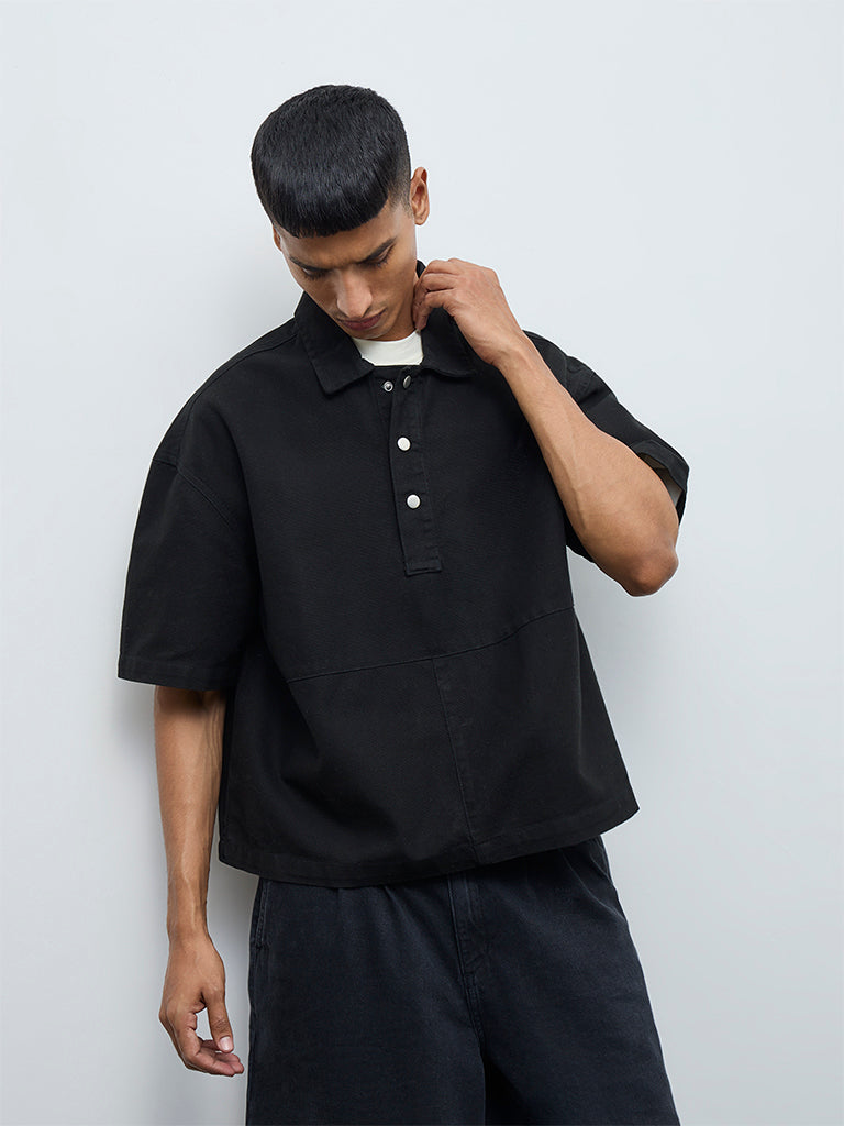Nuon Black Relaxed-Fit Denim T-Shirt