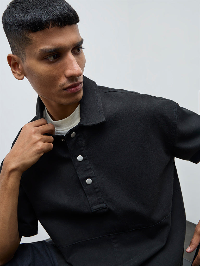 Nuon Black Relaxed-Fit Denim T-Shirt