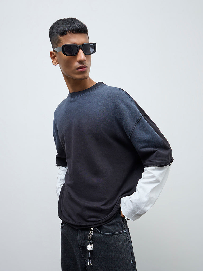 Nuon Black Contrast Detailed Relaxed-Fit Cotton T-Shirt
