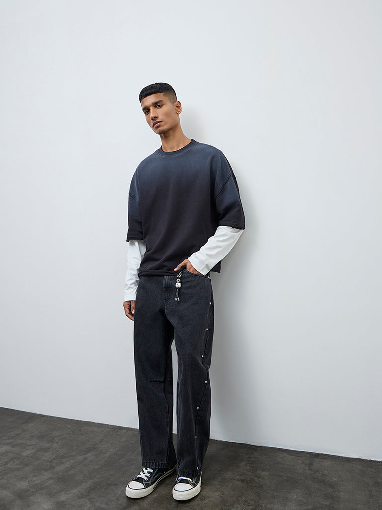 Nuon Black Contrast Detailed Relaxed-Fit Cotton T-Shirt