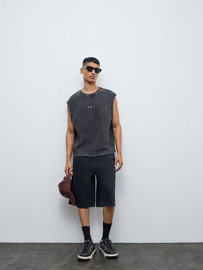 Nuon Grey Studded Relaxed-Fit Cotton T-Shirt