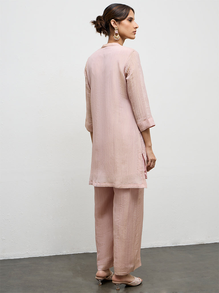 Vark Blush Pink Mirror Embroidered Ethnic Set