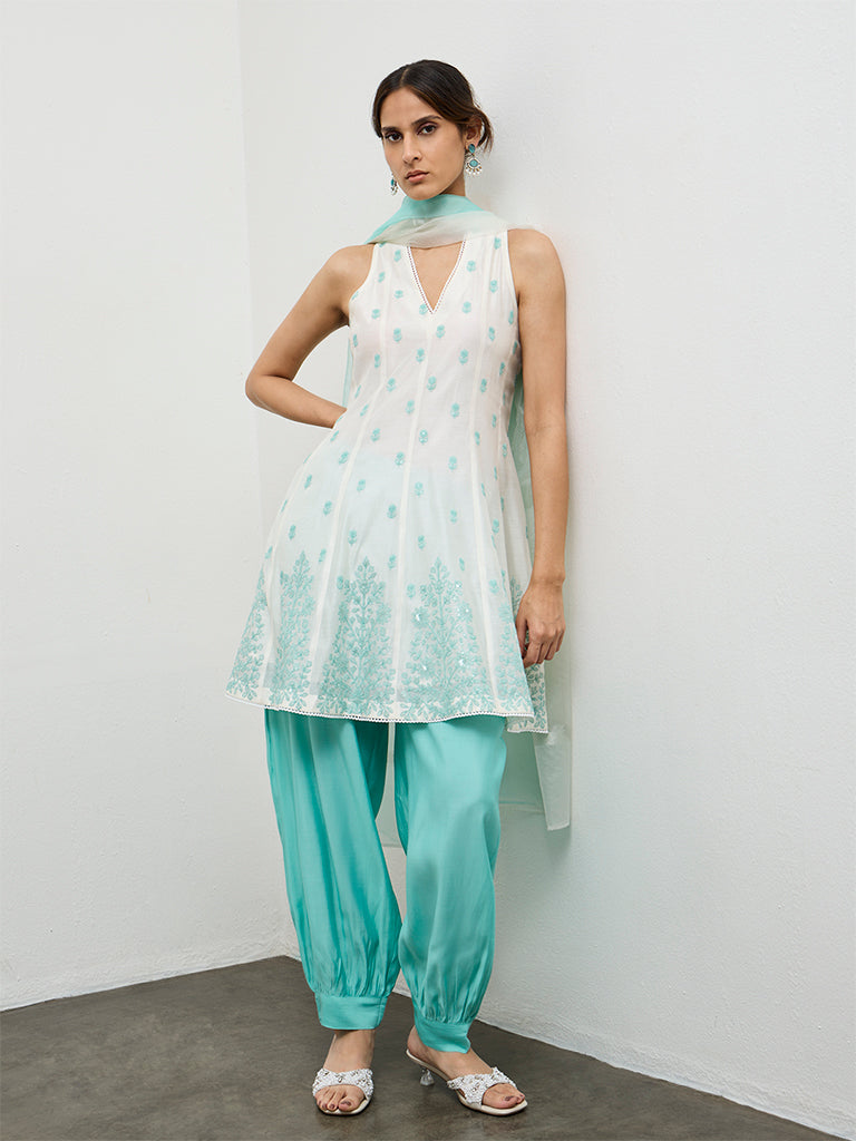 Vark Off-White Embroidered A-Line Ethnic Set