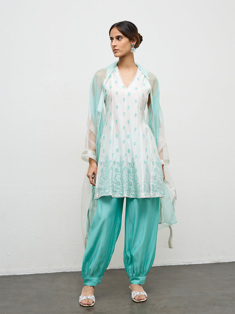 Vark Off-White Embroidered A-Line Ethnic Set
