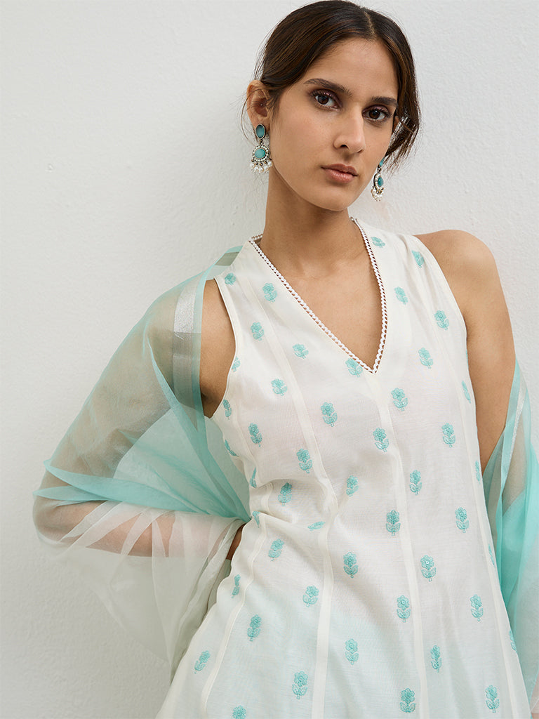 Vark Off-White Embroidered A-Line Ethnic Set