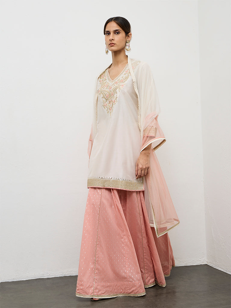 Vark Off-White Paisley Embroidered Ethnic Set