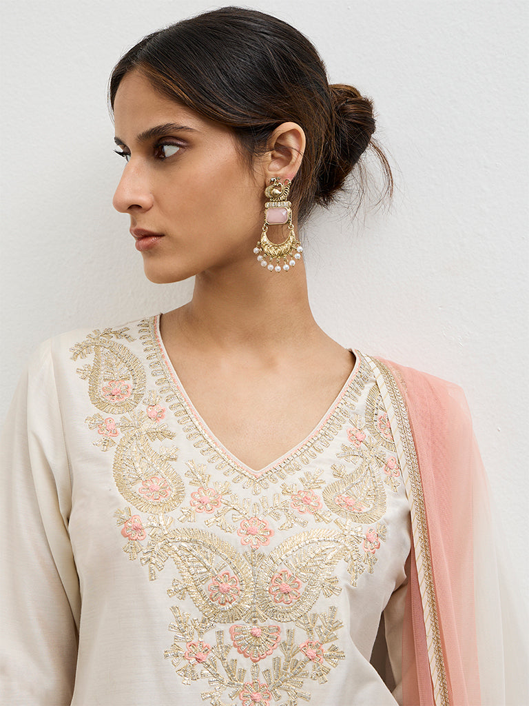 Vark Off-White Paisley Embroidered Ethnic Set