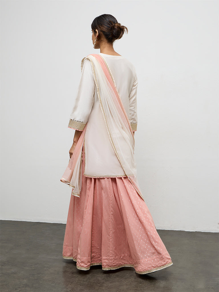 Vark Off-White Paisley Embroidered Ethnic Set