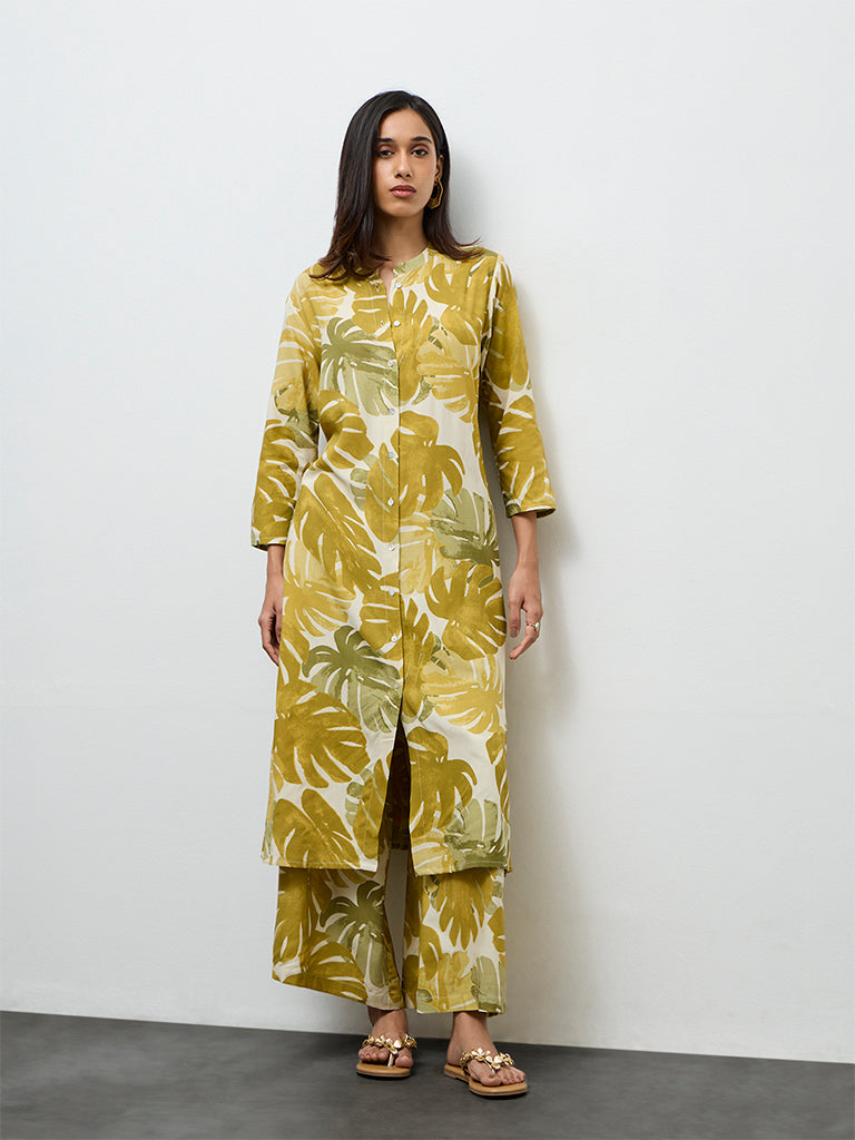 Utsa Green Foliage Printed A-Line Kurta