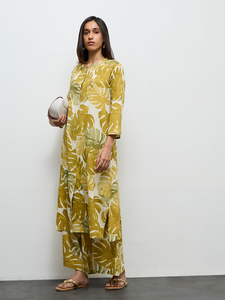 Utsa Green Foliage Printed A-Line Kurta