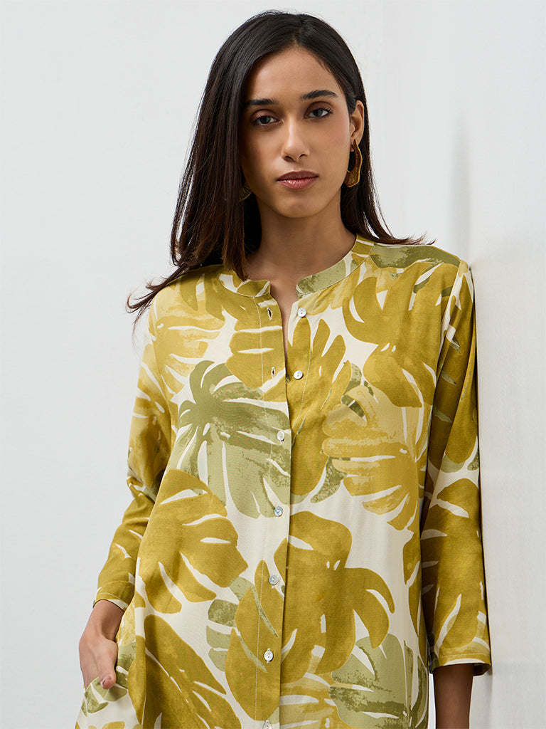 Utsa Green Foliage Printed A-Line Kurta