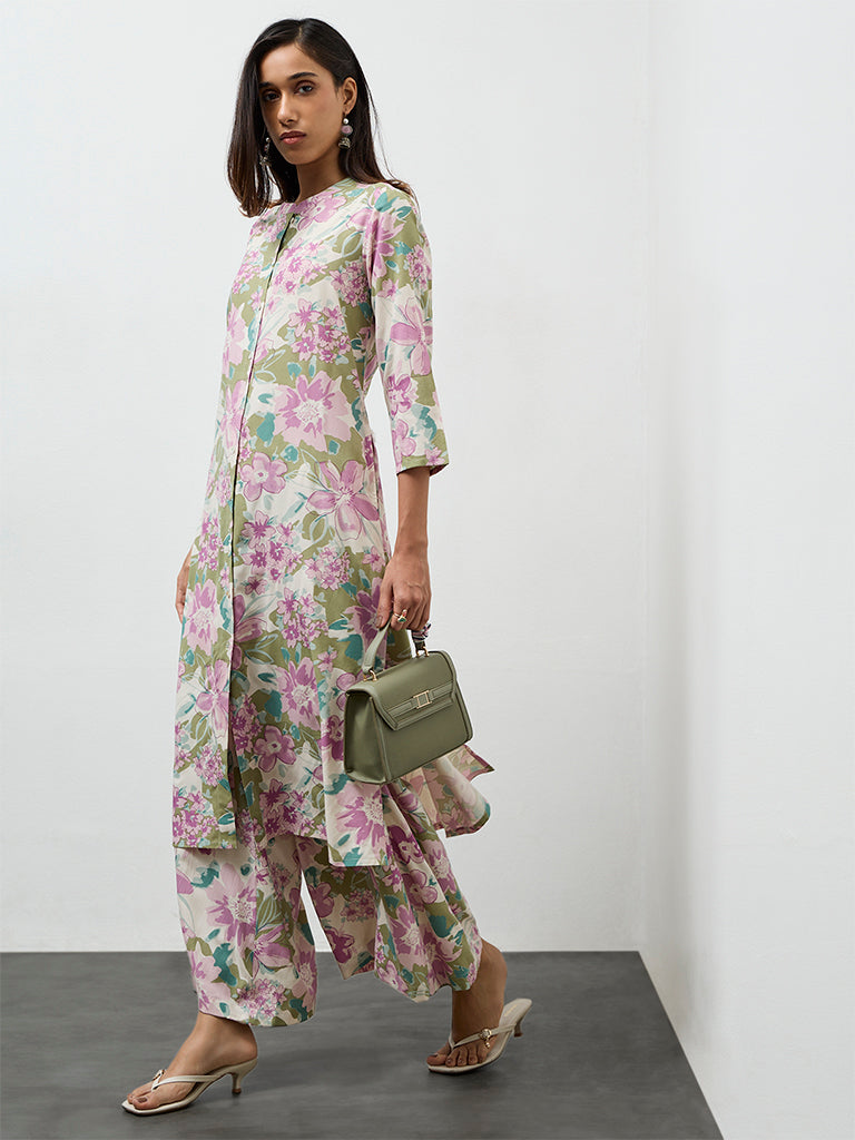 Utsa Off-White Floral Printed A-Line Kurta