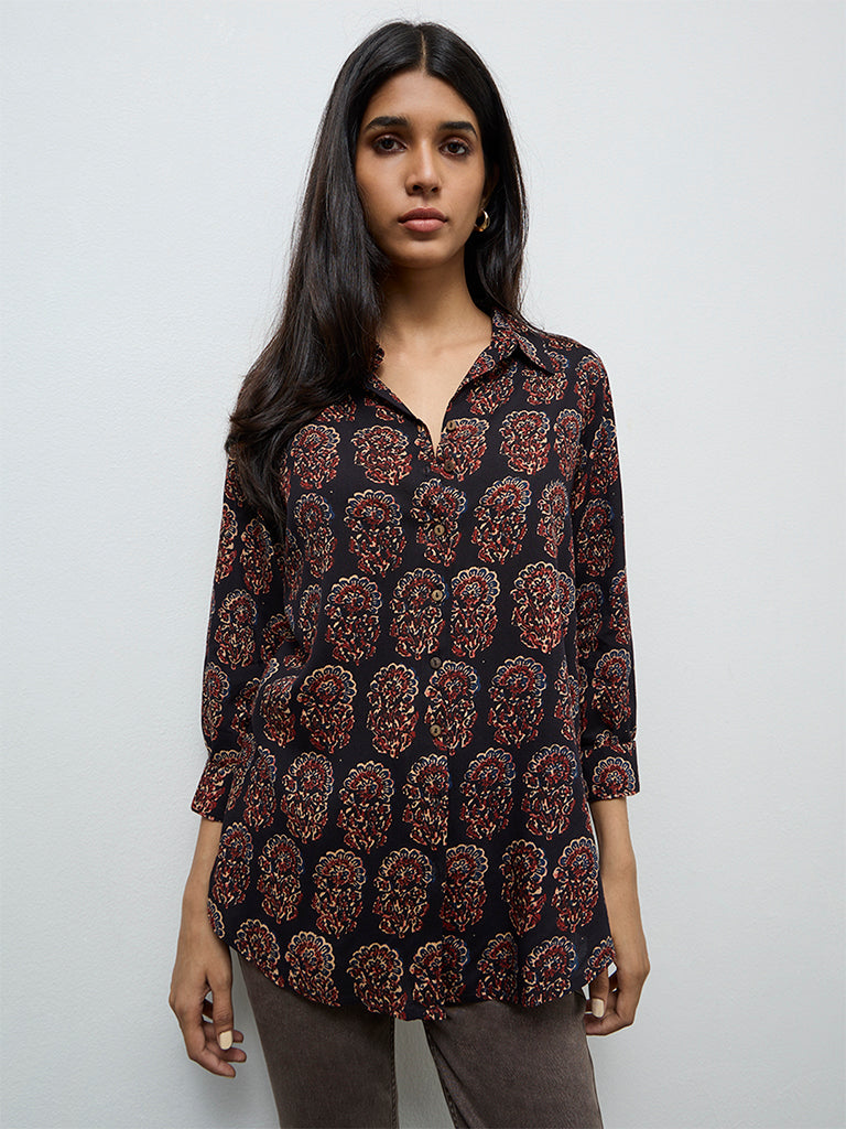 Utsa Black Floral Printed Tunic