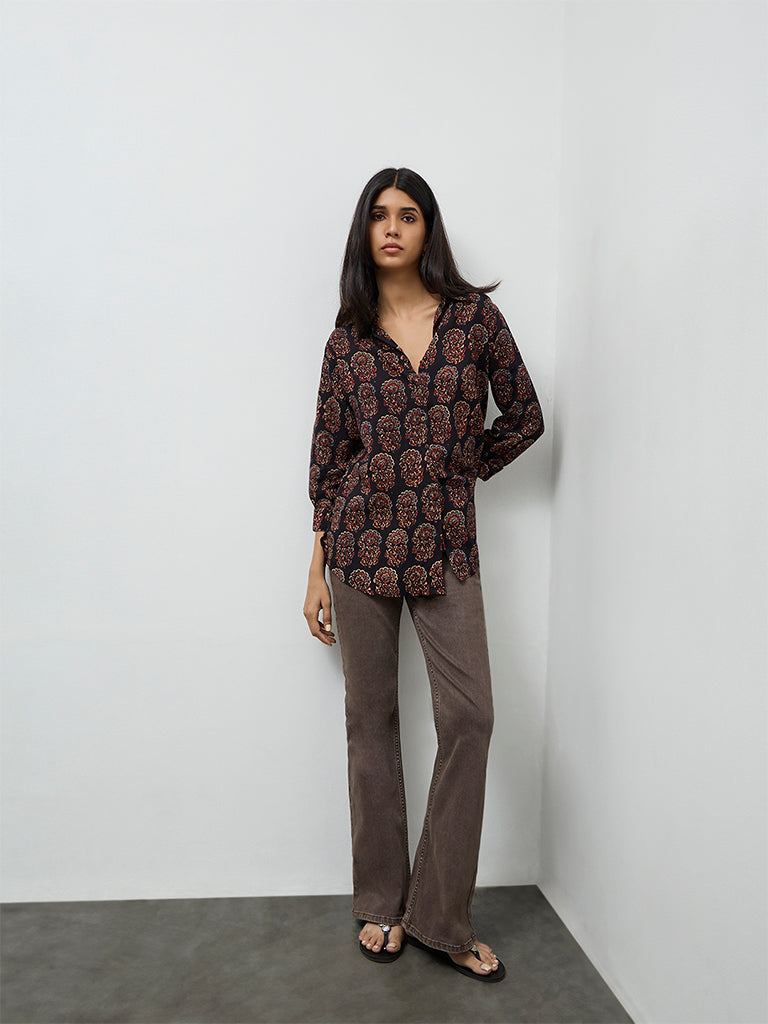 Utsa Black Floral Printed Tunic