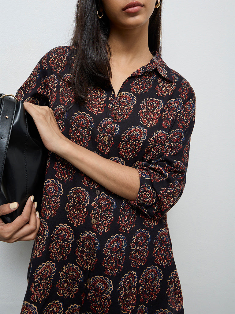 Utsa Black Floral Printed Tunic