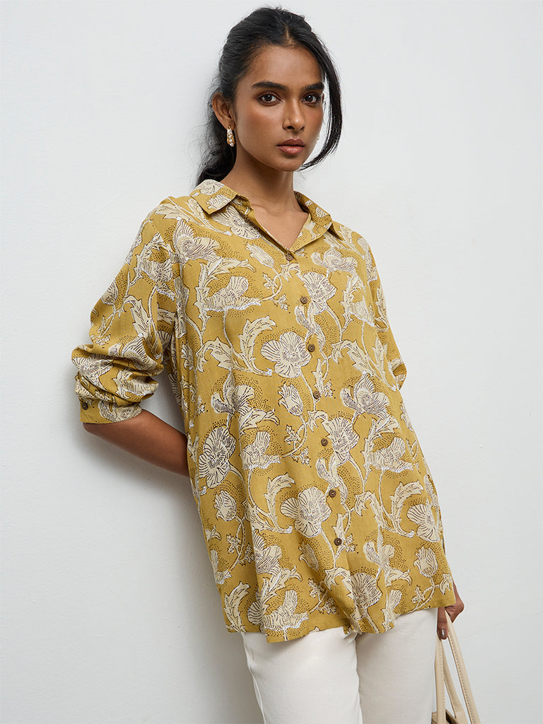Utsa Mustard Floral Design Tunic