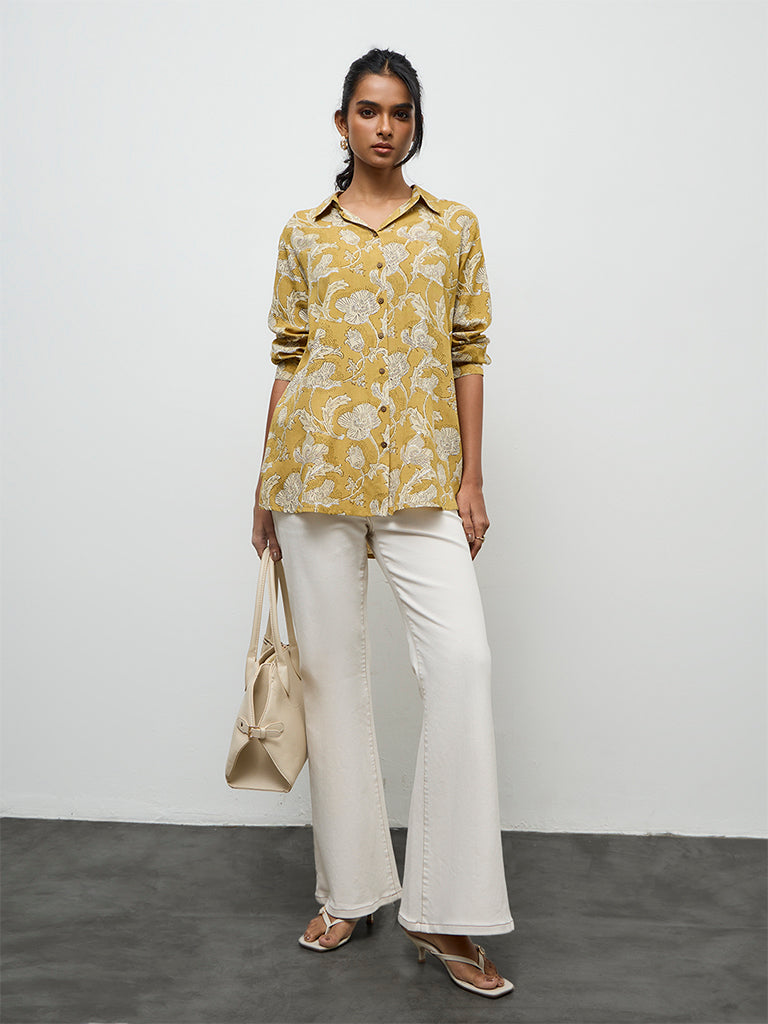 Utsa Mustard Floral Design Tunic