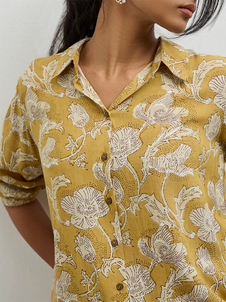 Utsa Mustard Floral Design Tunic