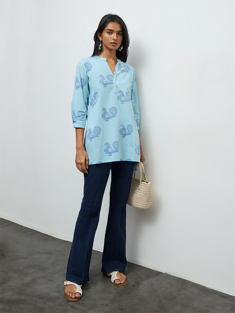 Utsa Turquoise Printed Cotton-Blend Kurti