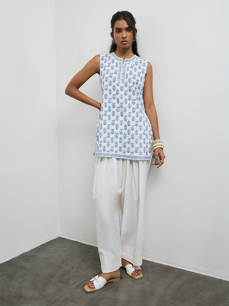 Utsa Navy Foliage Printed Cotton Tunic