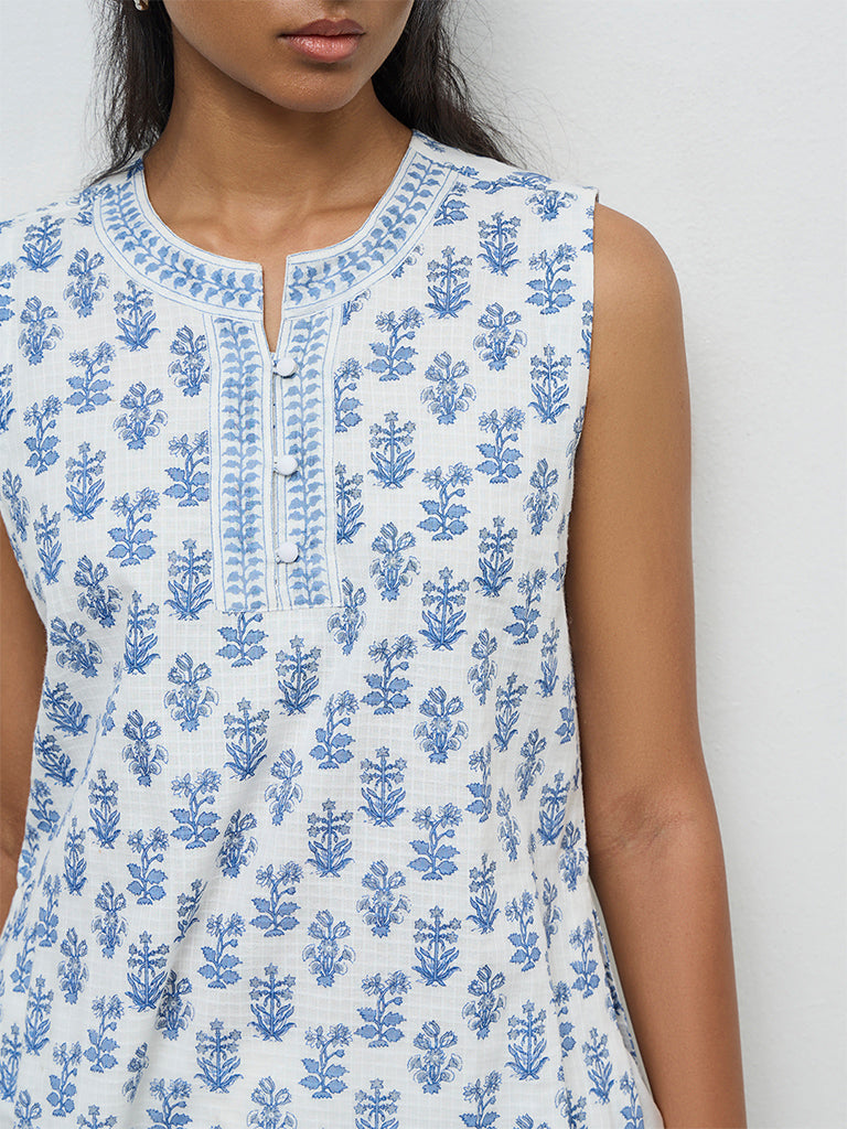 Utsa Navy Foliage Printed Cotton Tunic