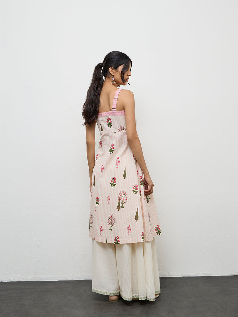 Utsa Pink Printed Cotton A-Line Kurta